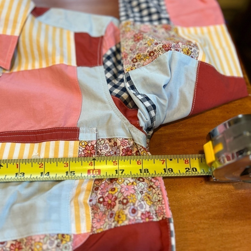 Lands' End Patchwork Shirt Dress Belted 100% Cotton Pockets S Boho Cottagecore - Picture 15 of 16